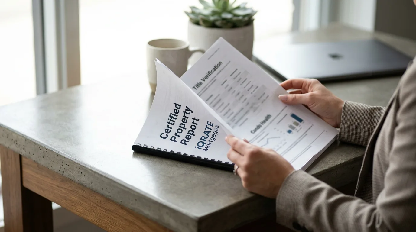 Real estate agent presenting a Certified Property Report to sellers