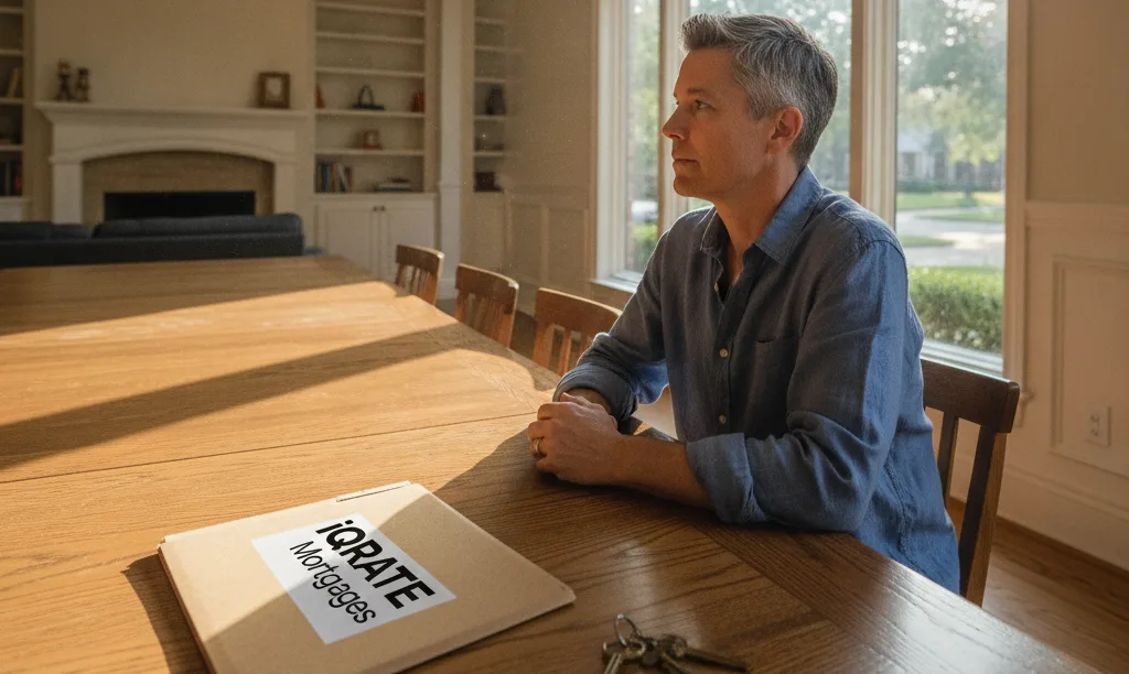 Person at a table with iQRATE Mortgages folder.
