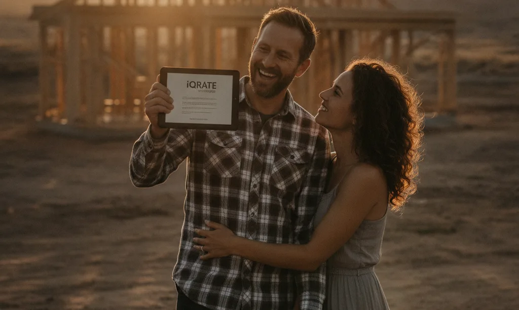 Couple smiling at their Nevada home construction site.
