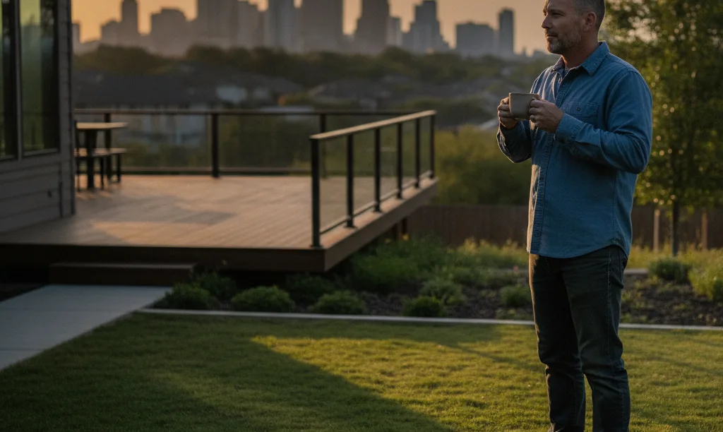 Veteran homeowner enjoys sunrise view of Austin, Texas.