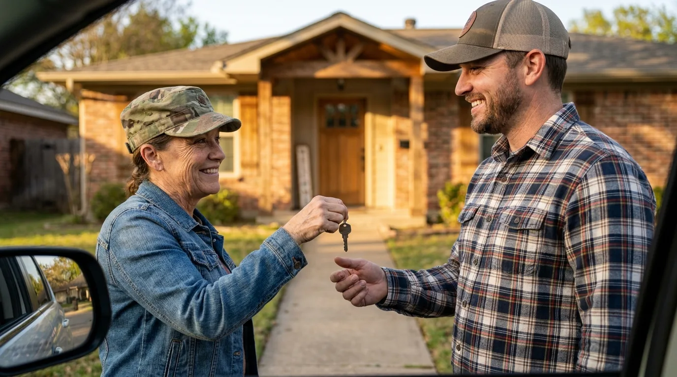 A veteran couple reviewing documents to restore their VA loan entitlement.