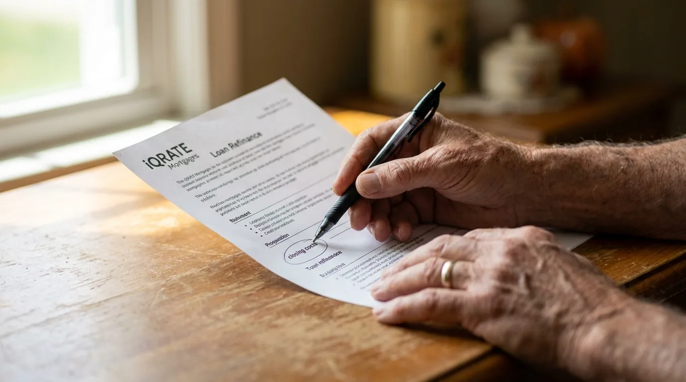 A magnifying glass hovering over mortgage paperwork, symbolizing looking for red flags.