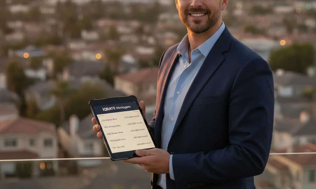 Investor views iQRATE Mortgages portfolio from balcony.
