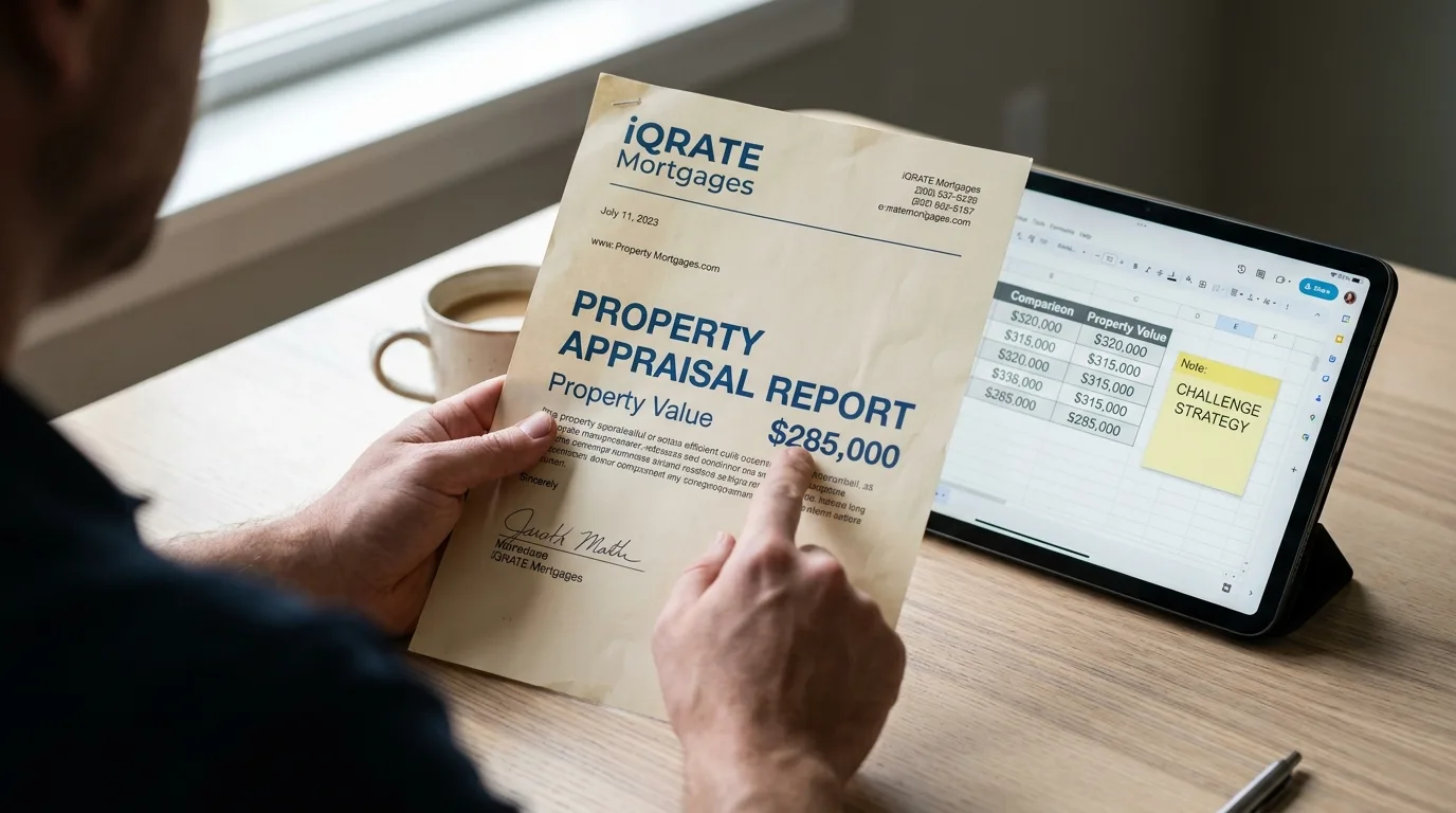 Couple discussing mortgage options and renegotiating with a seller.