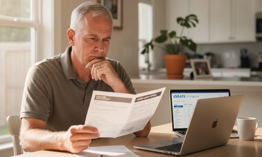 Veteran carefully analyzing a VA refinance offer online.
