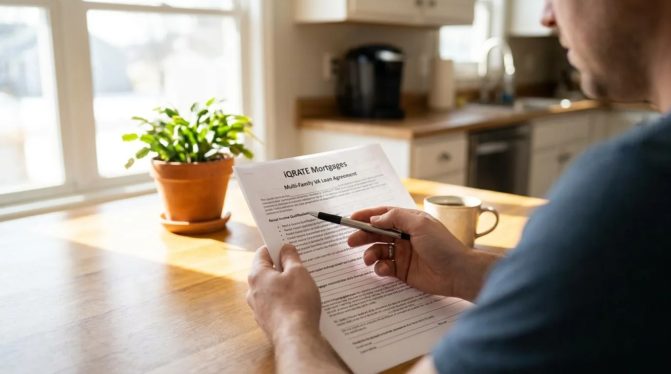 A veteran reviewing mortgage documents for a multi-family home.