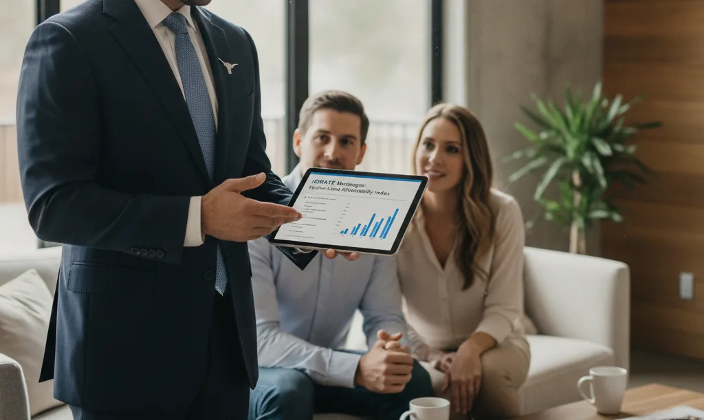 Agent presenting iQRATE Mortgages data to homeowners.