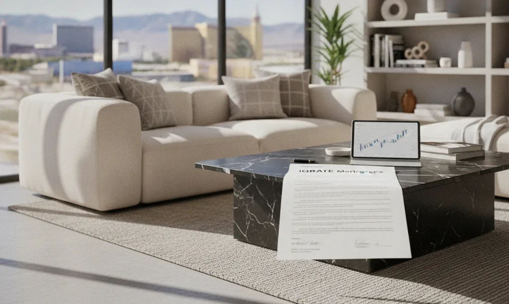 Modern furnished Las Vegas rental property interior.