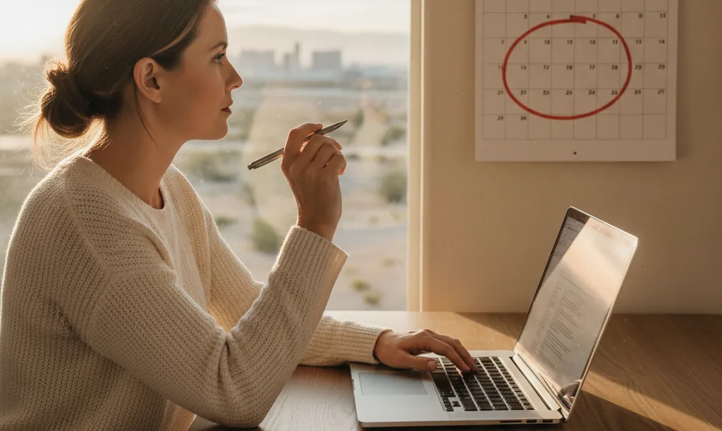 Homebuyer considers iQRATE Mortgages document and 90-day calendar.