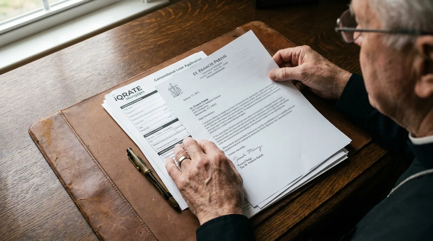 Clergy member reviewing mortgage documents