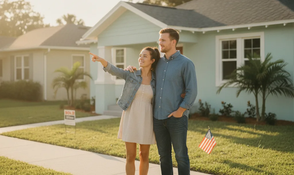 Veteran couple admiring their Florida home repairs.