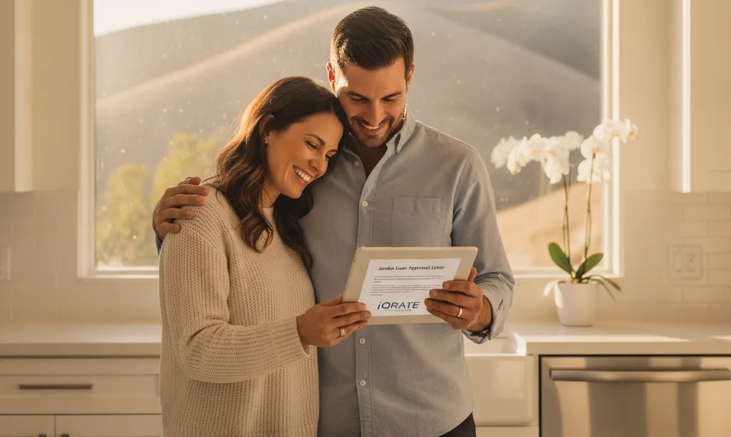 Couple celebrating their jumbo loan approval.