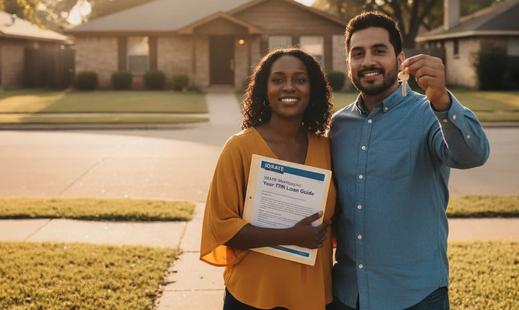 Couple proudly looking at their new Texas home.