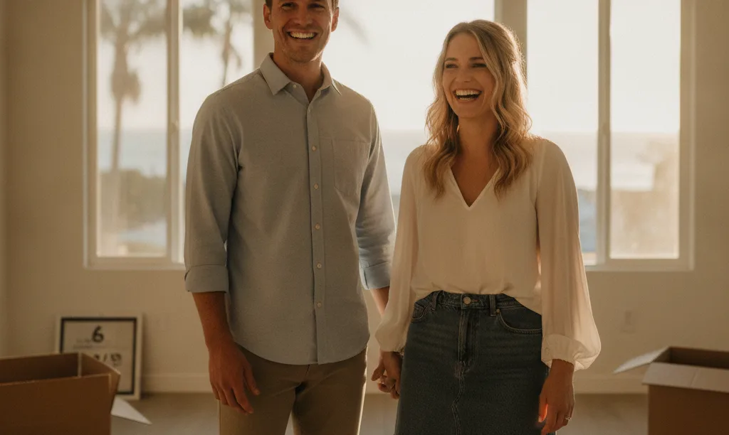 Couple celebrating winning their new California home.