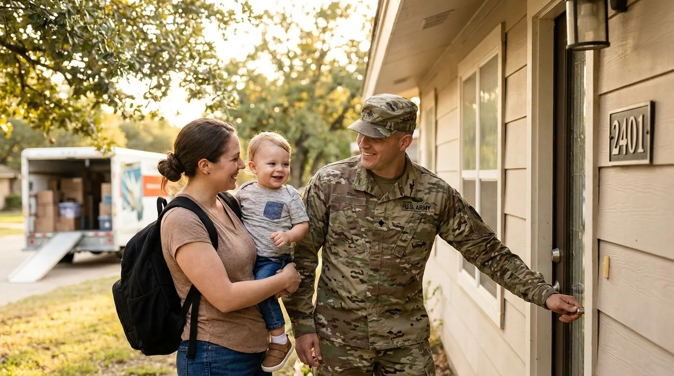 Military family getting keys to their new home in Texas.
