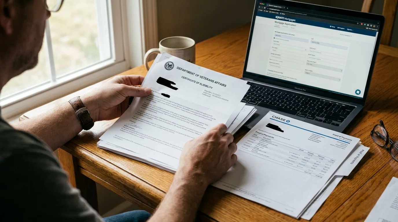 A veteran reviewing VA loan documents to prove disability income.
