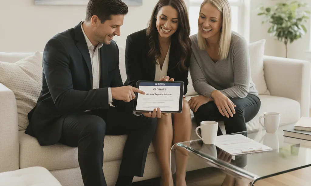 Agent and advisor review equity report with homeowners.