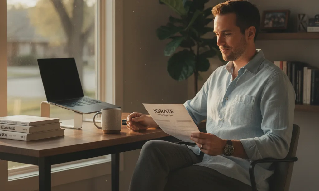 Self-employed person reviews iQRATE Mortgages document.