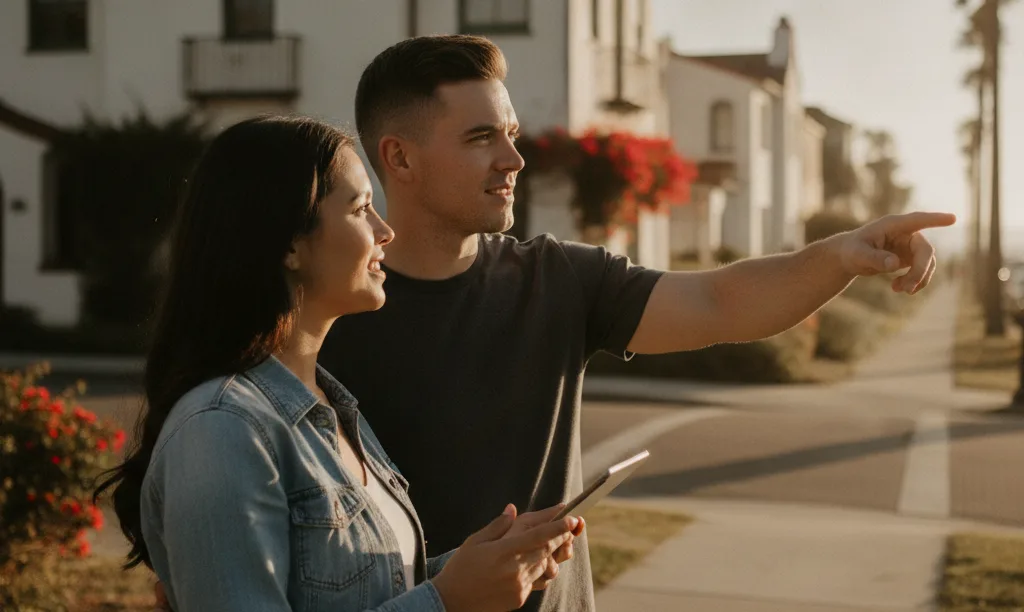 Two co-borrowers viewing a beautiful San Diego home.