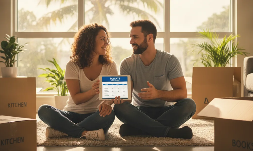 Couple reviewing iQRATE Mortgages loan options in Florida.