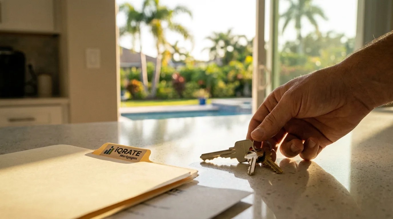 Calculator and keys on a desk representing mortgage closing costs