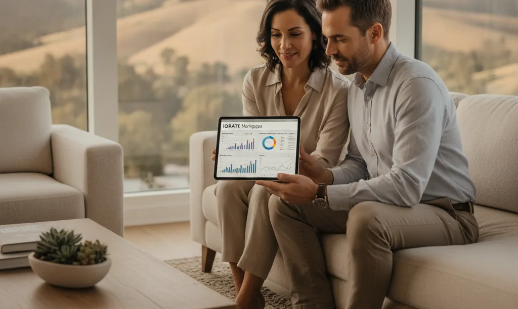 Couple reviewing jumbo loan portfolio in San Jose home.