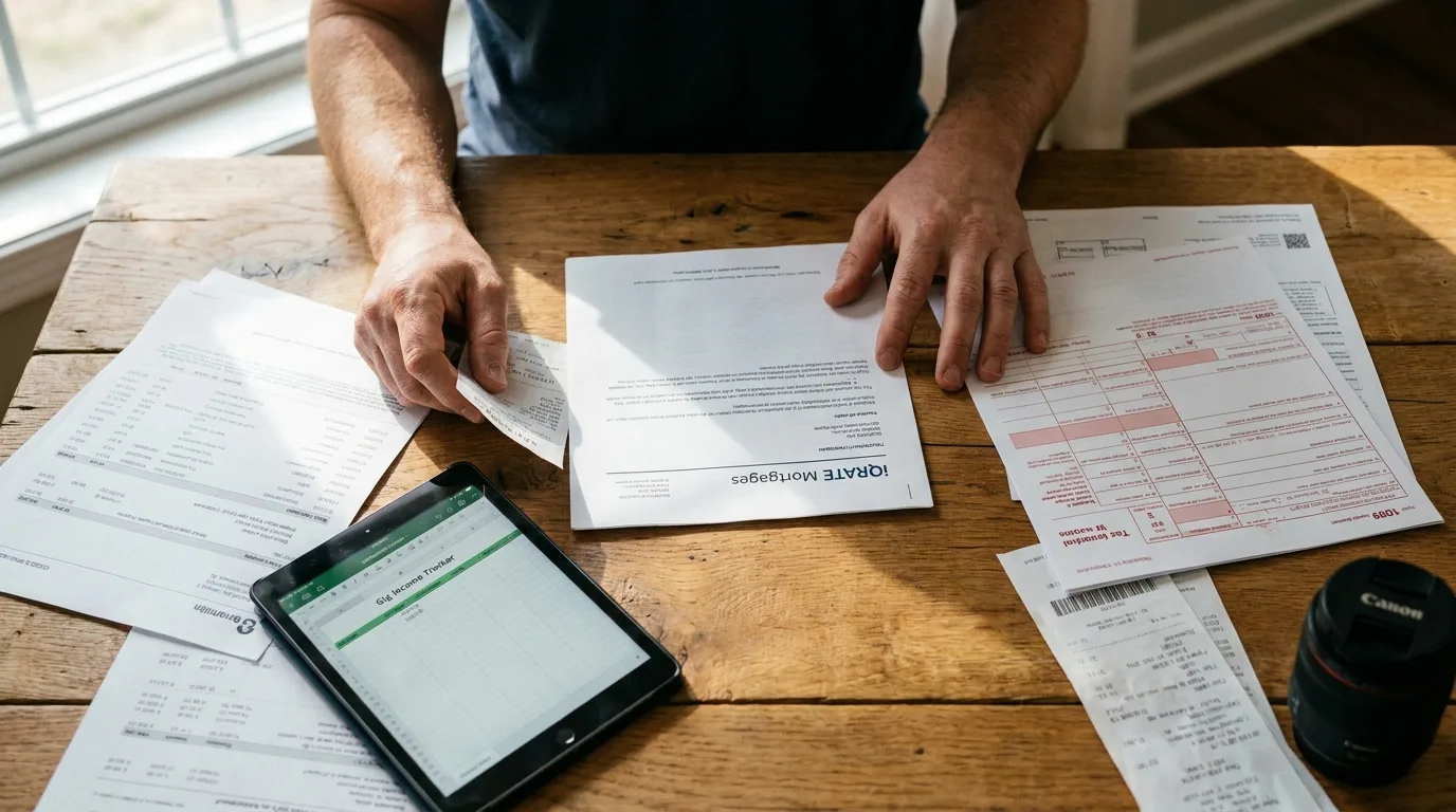 Reviewing income summaries from gig work platforms on a laptop
