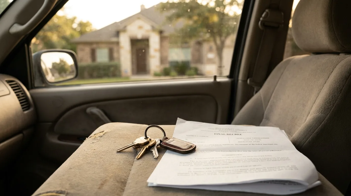 Legal documents being signed for a VA loan buyout during a divorce.