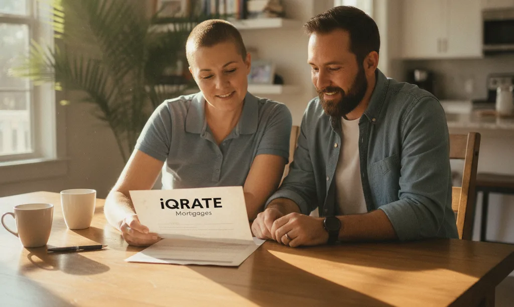 Veteran and co-borrower review iQRATE Mortgages refinance papers.
