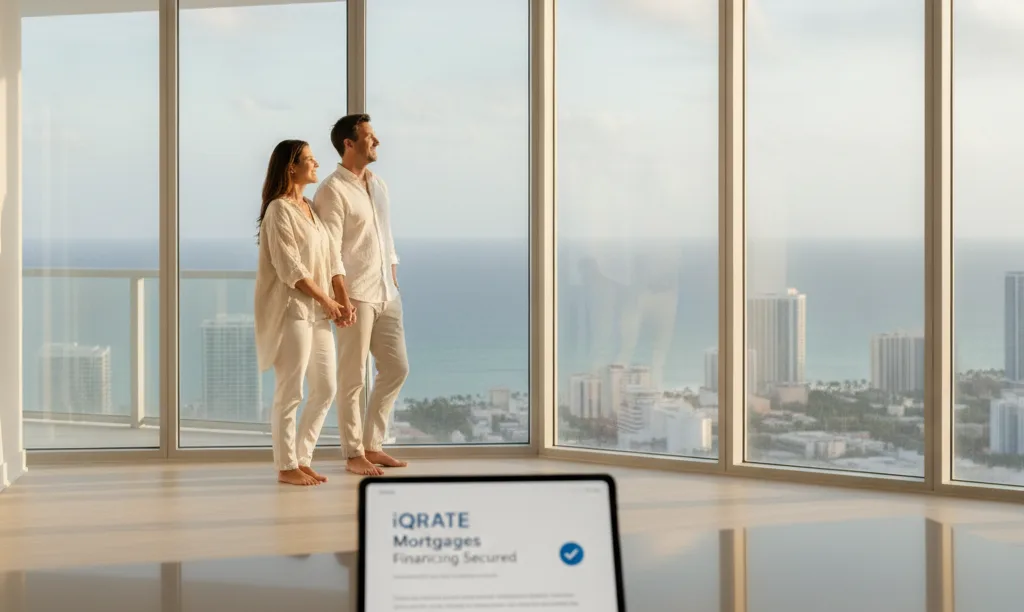 Couple celebrating their new Miami condo financing.