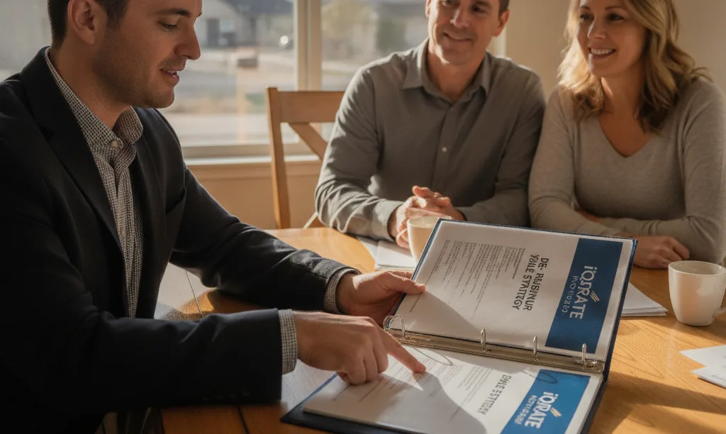 Strategic partner explaining a financial audit to homeowners.