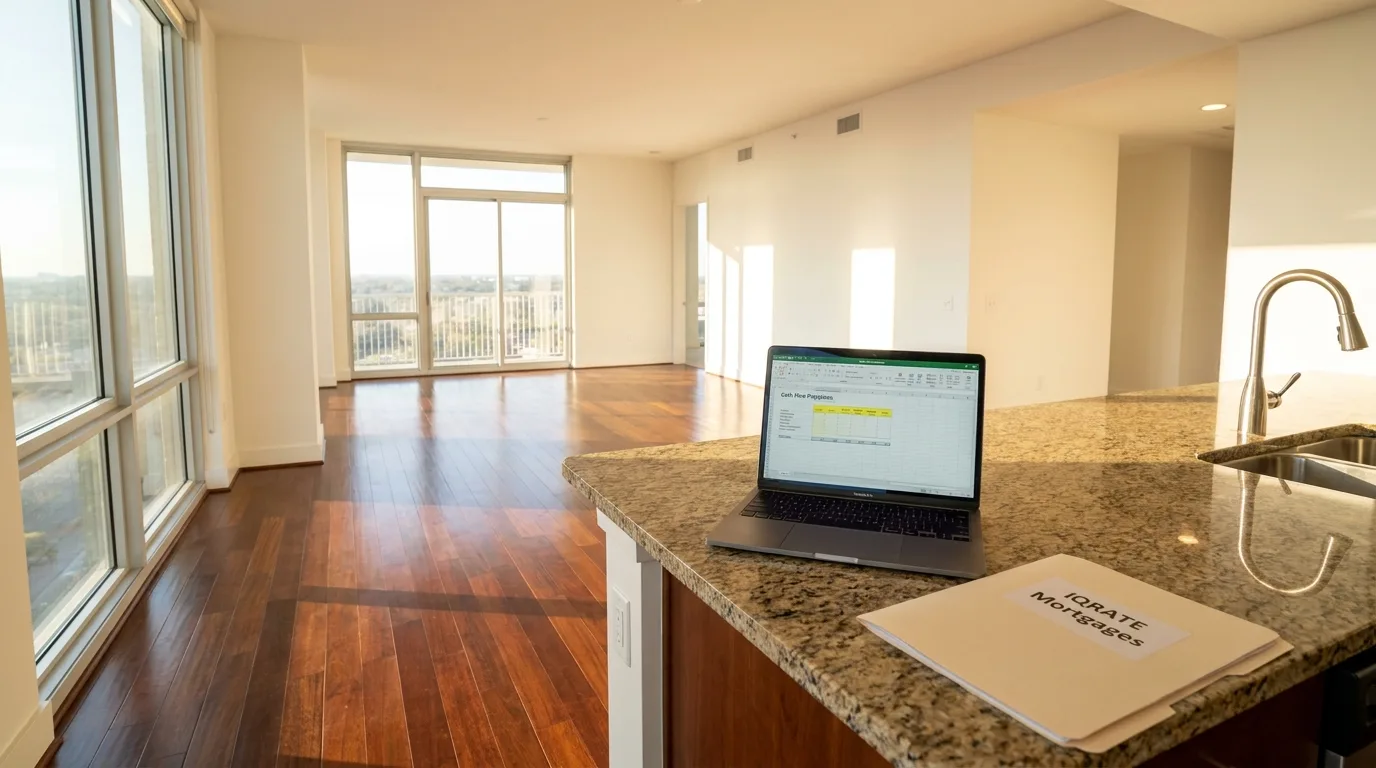 A calculator and pen on a table, symbolizing the calculation of investment property cash flow.