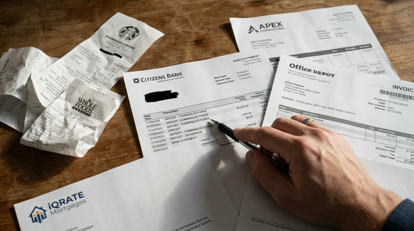 A self-employed person using accounting software on a laptop to maintain clean financial records for a mortgage application.