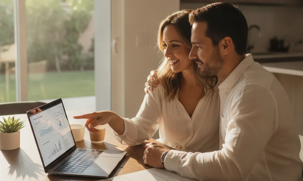 Couple choosing a mortgage in sunny Florida.