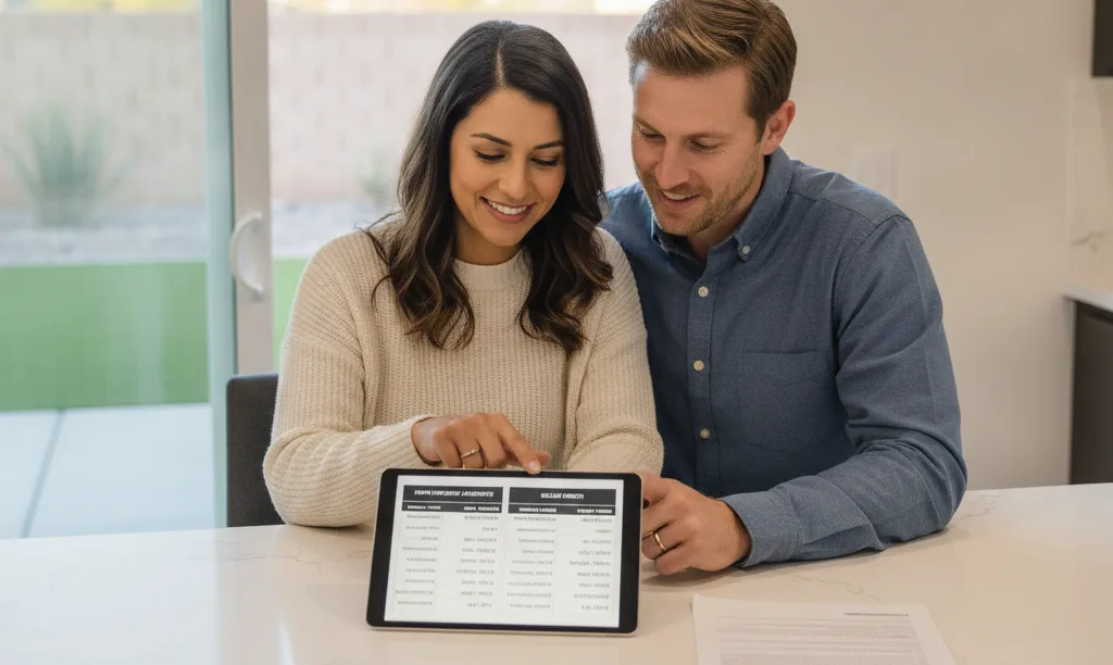Couple comparing home loan options in Las Vegas.