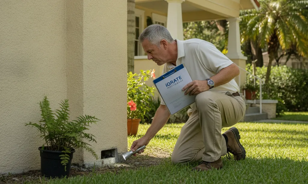 Appraiser inspecting older Florida home for iQRATE Mortgages.