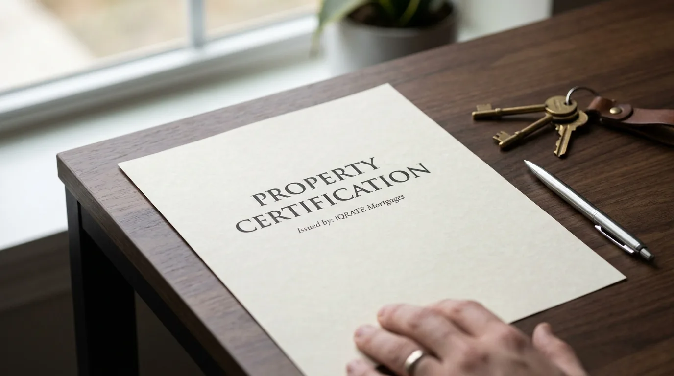 Real estate agent explains property certification benefits to a homebuyer
