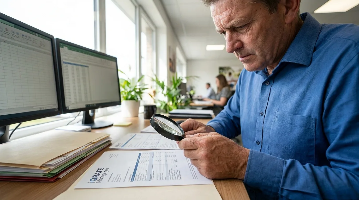 Couple reviewing financial documents for a manually underwritten loan.