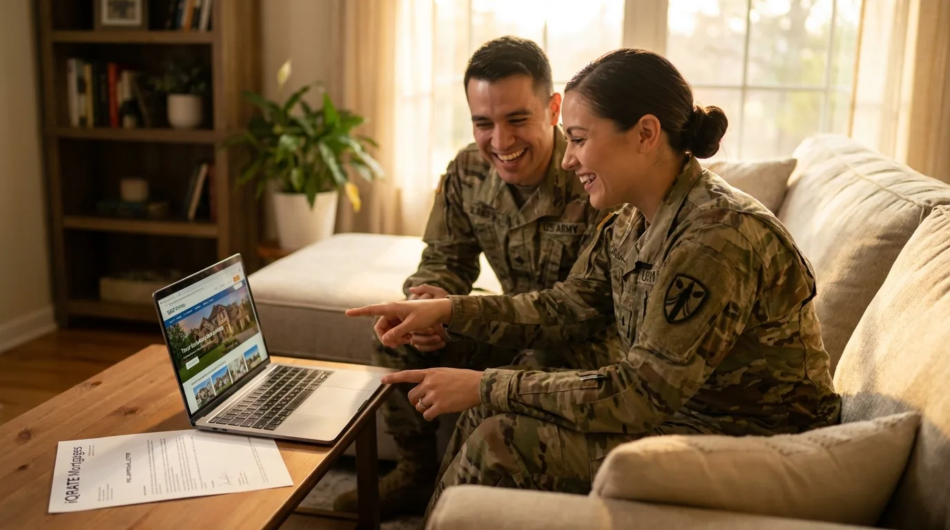 Military family reviewing home loan documents.