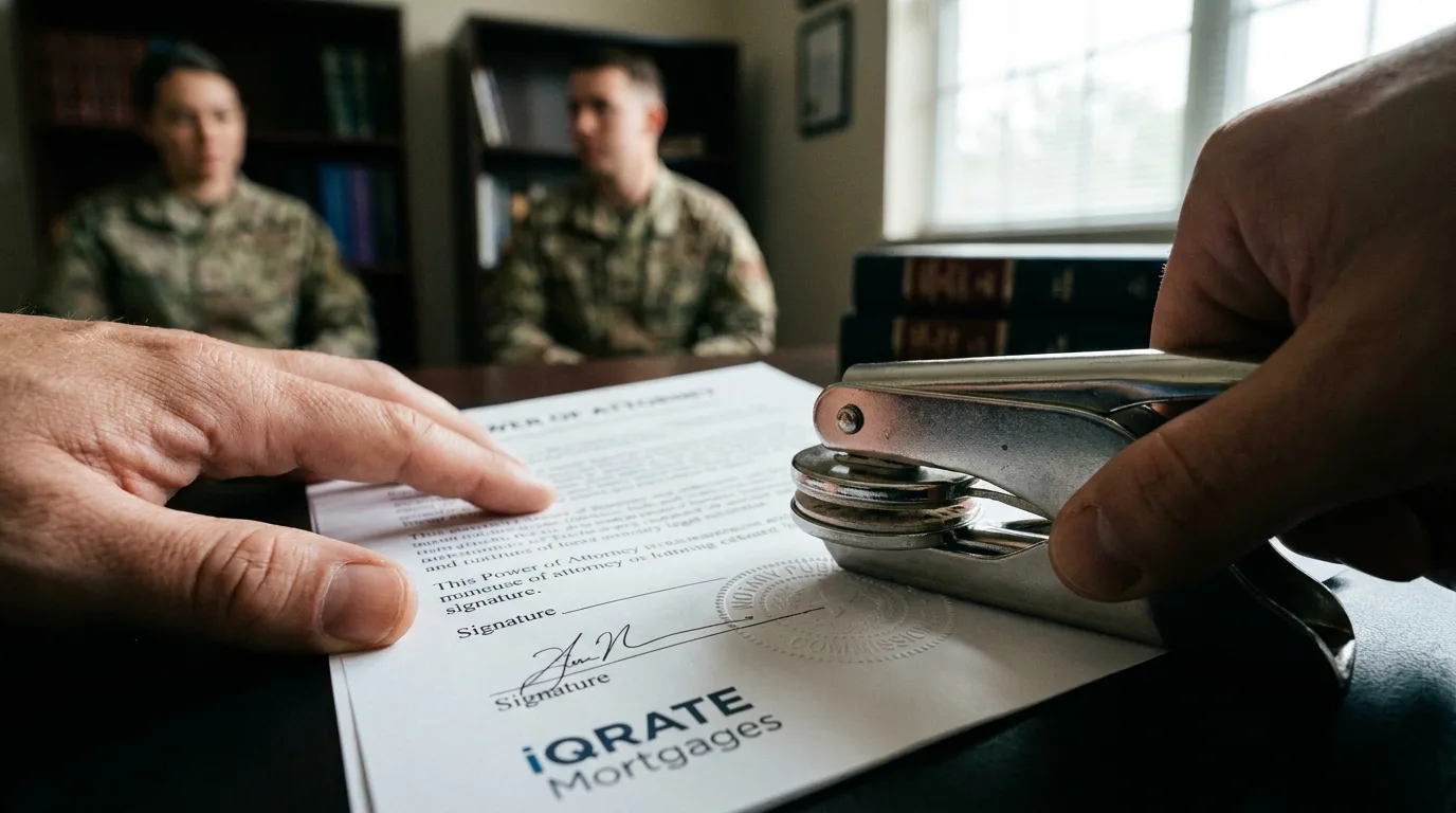 A military service member reviewing documents, representing the legal process of a VA IRRRL.
