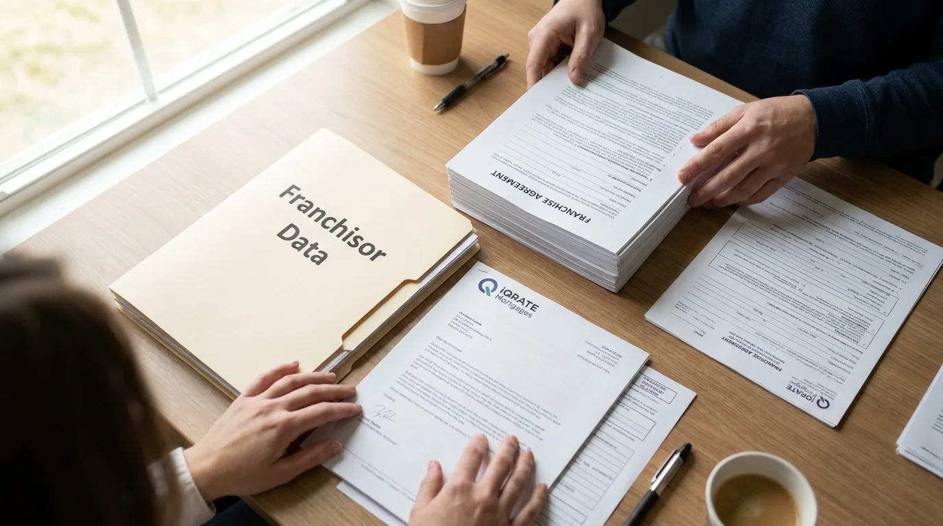 Franchise owner organizing financial disclosure documents for a mortgage application