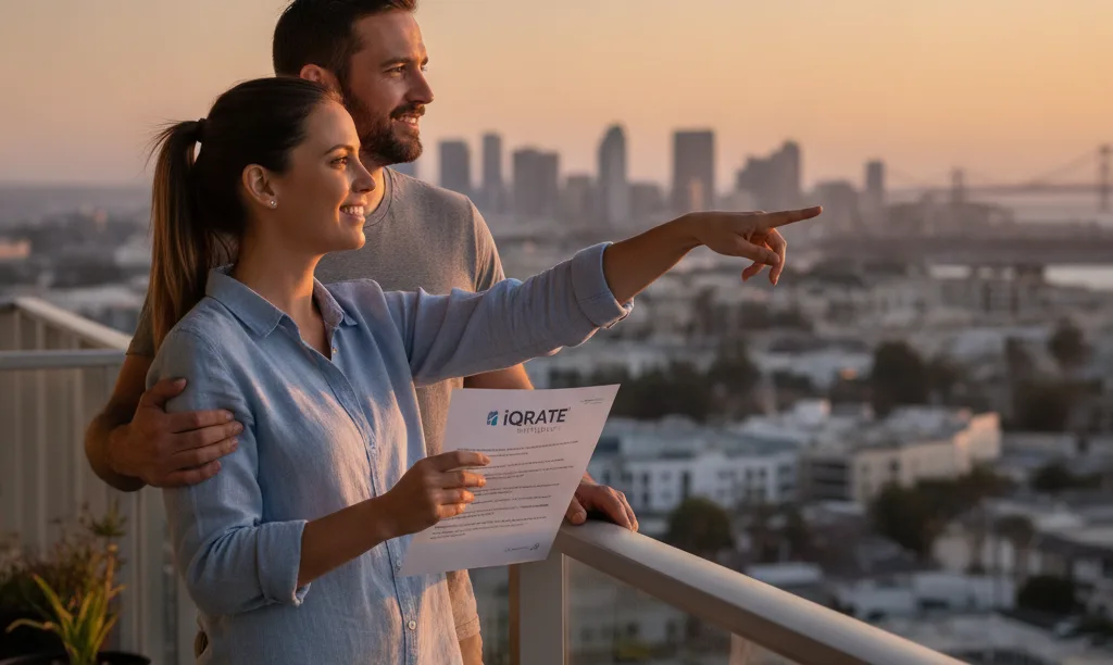 Veteran couple on new San Diego condo balcony.