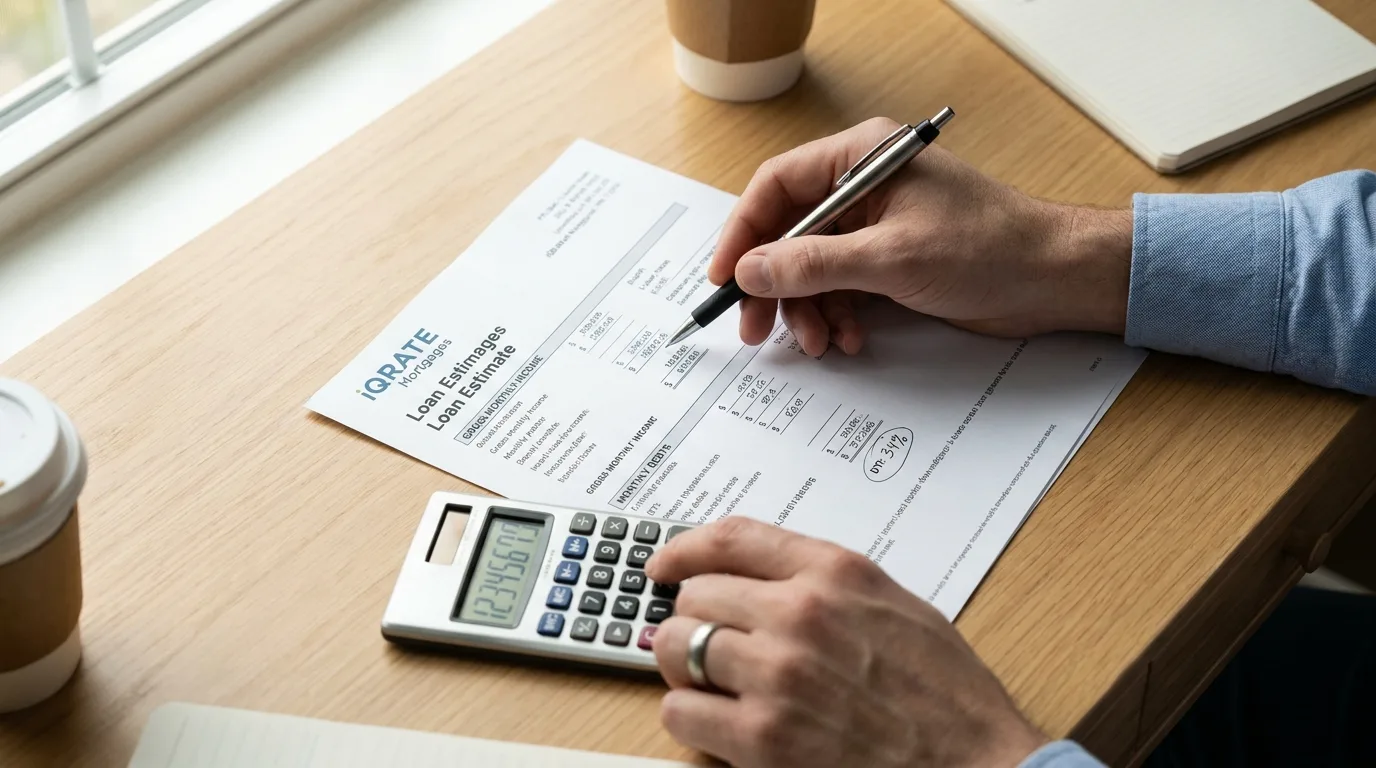 Lender reviewing mortgage documents with a magnifying glass.