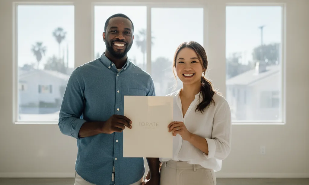 Couple celebrating their new home with iQRATE Mortgages.