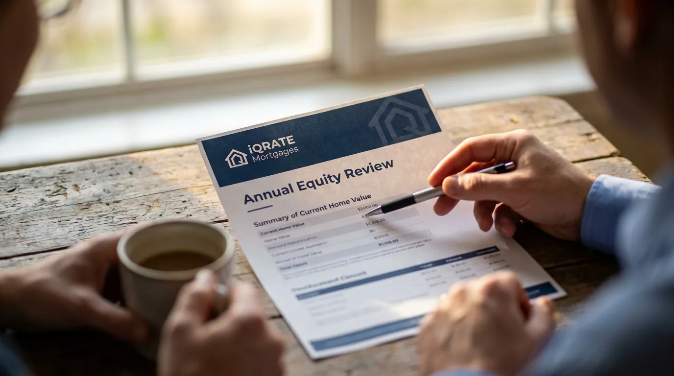 Real estate agent and mortgage strategist collaborating on a client's equity review.