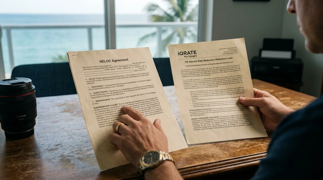 Homeowner reviewing paperwork after a subordination request denial.