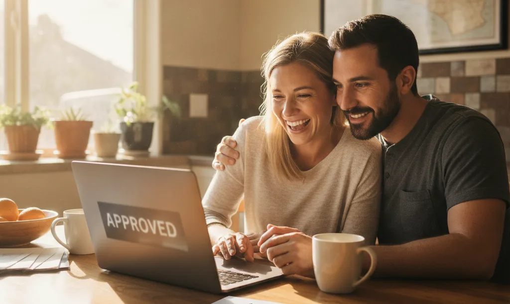 Couple relieved after securing a home mortgage.