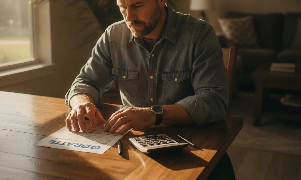 Veteran carefully reviewing an iQRATE Mortgages document.