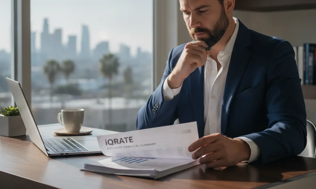 S-Corp owner reviewing jumbo loan qualification paperwork.