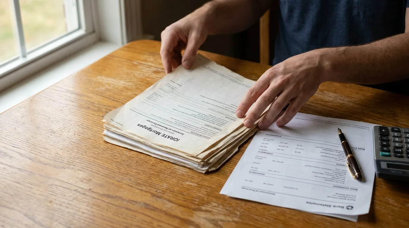 Close-up of financial documents and a calculator for mortgage qualification.